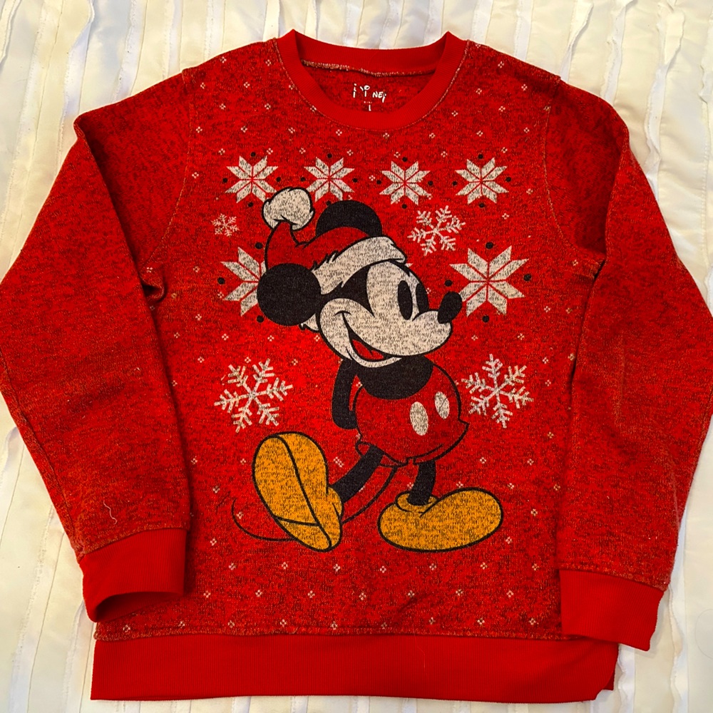 Mickey Christmas sweater knit - juniors LG women’s Med good used condition